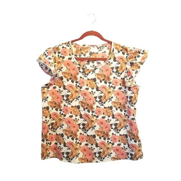 Shein Cap Ruffle Sleeve Floral Top XL NWOT  2 0142 - Picture 1 of 4
